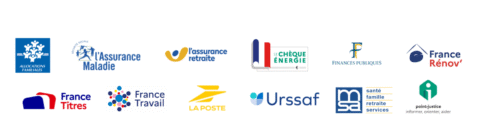 caf, assurance maladie, assurance retraite, chèque energie, francetitres, impots, france travail, la poste, urssaf, msa, point justice, prime energie