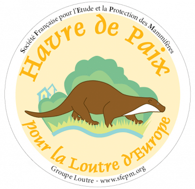 Logo du protocole Havre de paix pour la loutre d'Europe. Le logo identifie la société française pour l'étude et la protection des mammifères. L'adresse du site est www.sfepm.org