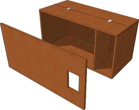 Plan du nichoir à effraie en 3d avec la trappe pour maintenir l'obscurité