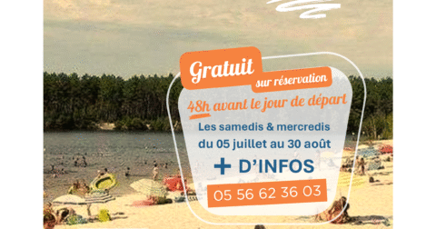 Ligne d'été 2025 Hostens, Casteljaloux, Blasimon Gratuit sur réservation 48h avant le jour de départ Les samedis & mercredis de 5 juillet au 30 août plus d'infos au 05 56 62 36 03