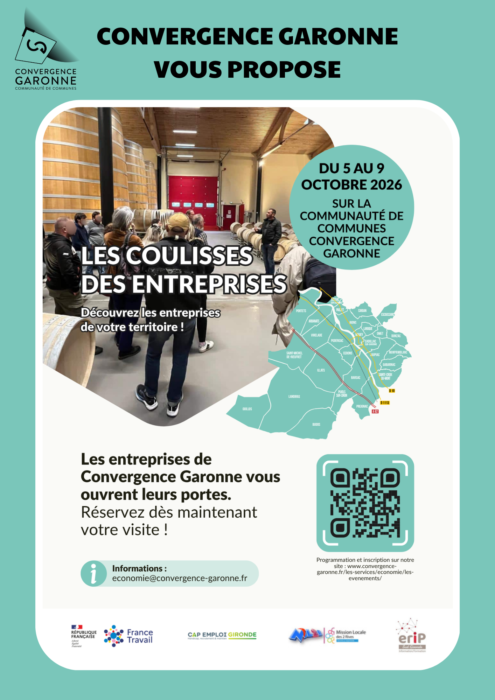 Convergence Garonne vous propose de participer à l'événement "les coulisses des entreprises" du 5 au 9 octobre 2026. Plus d'infos en dessous